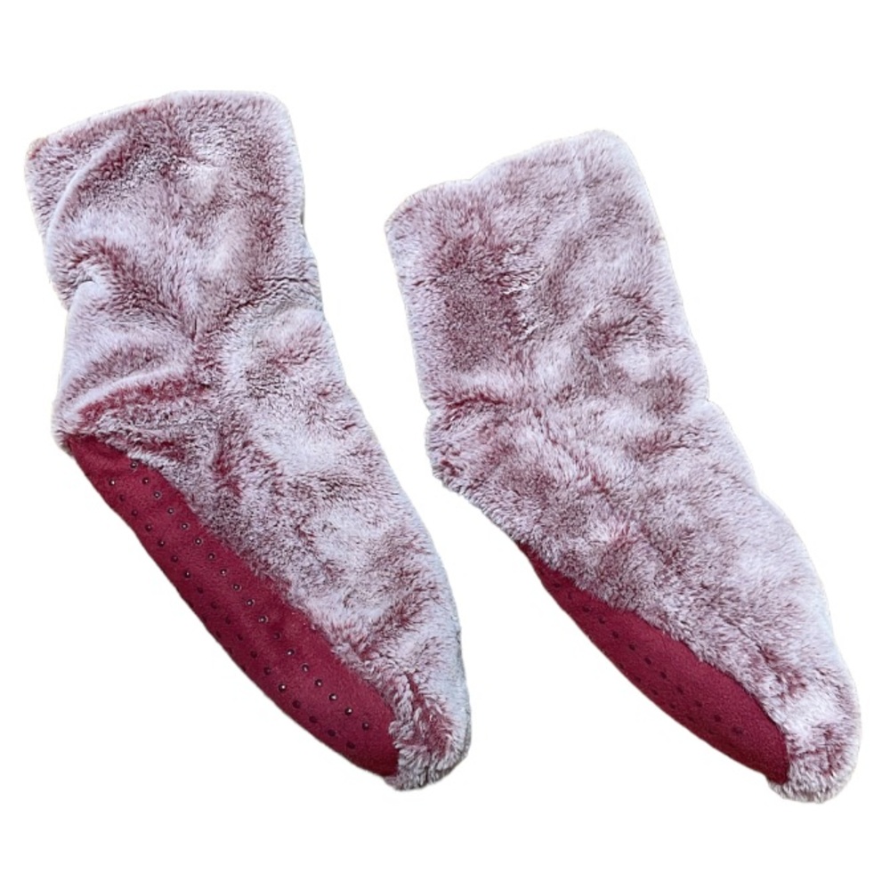 Pink fuzzy faux fur traction slipper socks